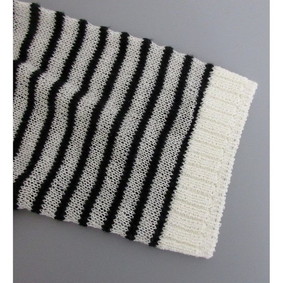 AB Studio Open Front Cardigan Sweater Sz Large Black & White Stripes Short Sleev - Picture 7 of 7